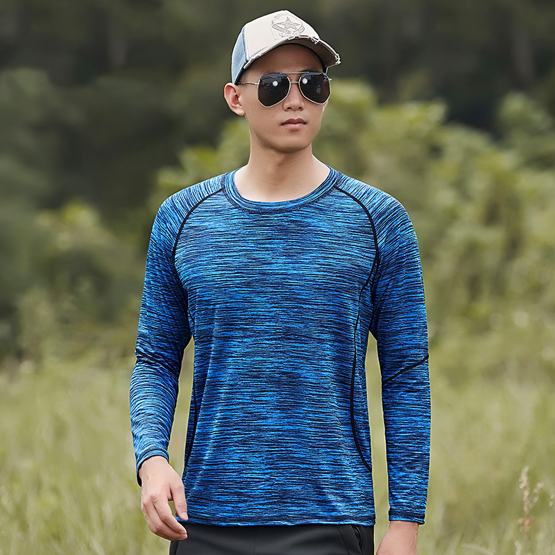 Outdoor quick-drying T-shirt men's long-sleeved microcrystalline hole breathable sweat-absorbing quick-drying clothes men's sports hiking quick-drying mountaineering large size