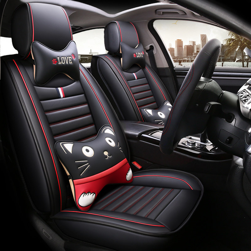 Car cushion spring breathable trolley Cartoon Leather Car Cushion All Season Universal Full Package Seat Cover