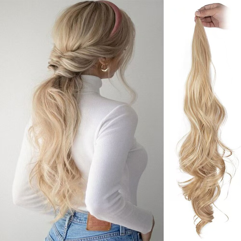 Ponytail Wig Braids for Women, Self-Winding Wig with Large Waves, Naturally Fluffy High and Low Ponytails, Easy to Wear