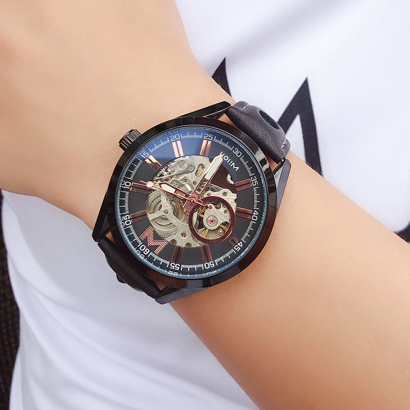 Мужские автоматические механические часы-скелетон, водонепроницаемые, с большим циферблатом, модные повседневные