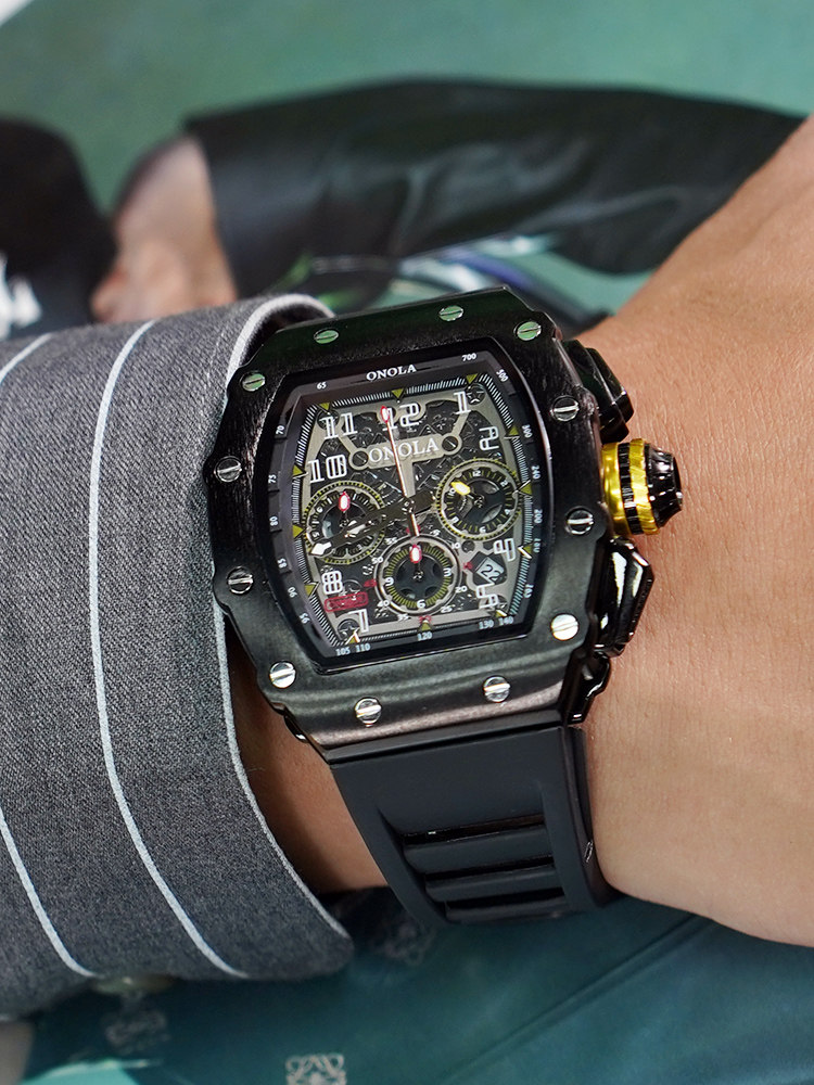 Мужские модные полностью автоматические механические часы, квадратный циферблат, многофункциональные