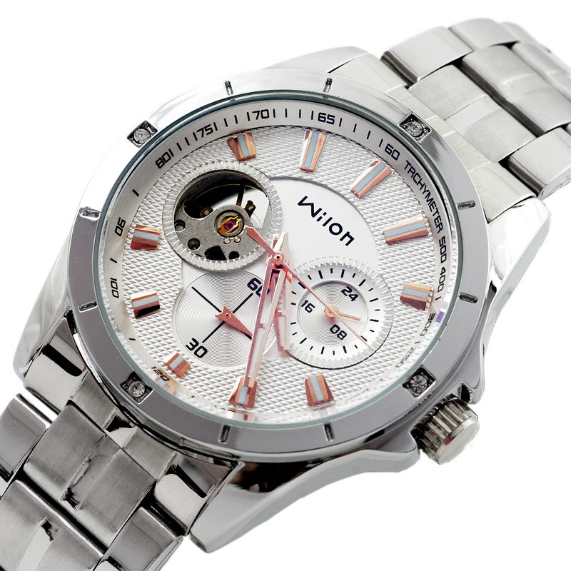 Мужские автоматические механические часы-скелетон с турбийоном, водонепроницаемые, стальной браслет, многофункциональные