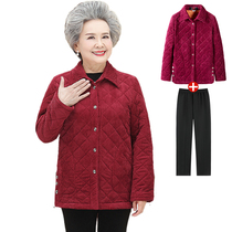 Middle-aged and elderly female mother autumn and winter clothes plus velvet jacket old man thin cotton coat grandma large size corduroy autumn coat