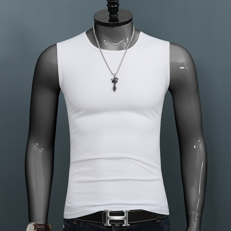 Round Neck Sleeveless Vest for Young Men, Summer Trendy New Sports Slim-Fit Solid Color Pure Cotton Sleeveless Outerwear Top