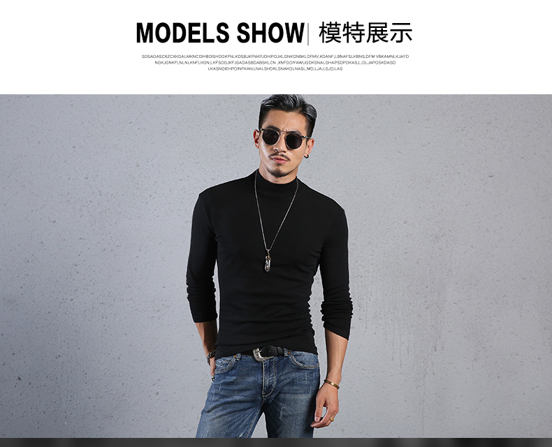 2018 mùa thu mới nửa cao cổ áo thun dài tay nam Slim cotton co giãn mùa thu quần áo chạm đáy trên quần áo thủy triều áo phông unisex