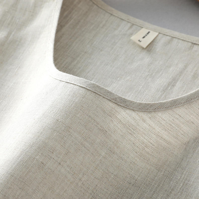 Summer Thin Chinese-Style Pure Linen Men's Sleeveless Shirt, Linen Material, Solid Color, Loose-Fitting Undershirt