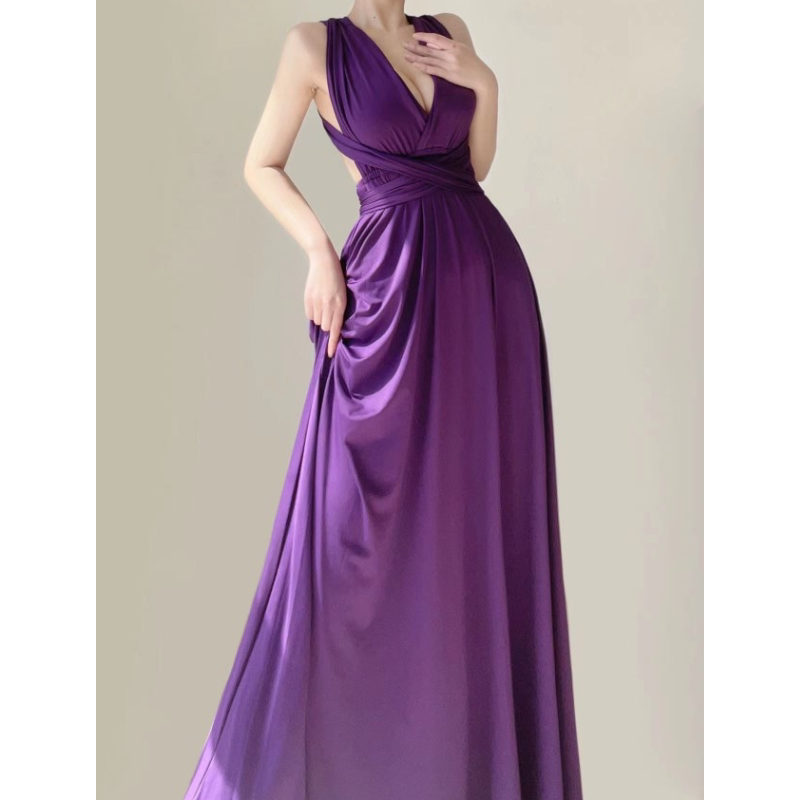 Ginger Semi-Raw Ginger-Colored Dress with Multiple Ways to Wear It, Cross-Tie Halter Neck Dress, Backless Sexy Long Dress, in Stock