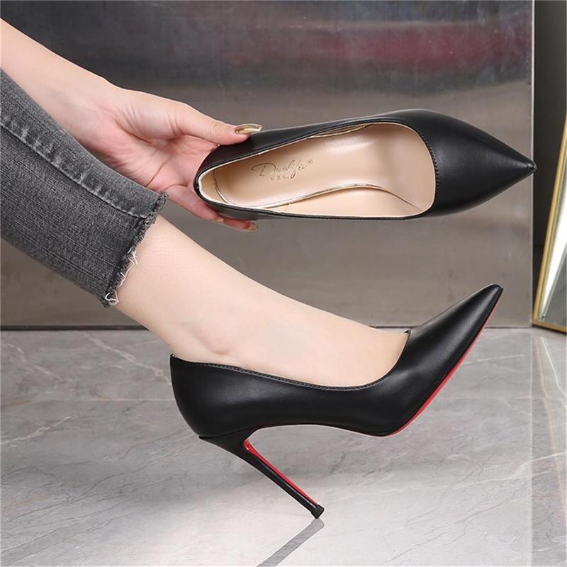 Black Red-Soled High-Heeled Shoes for Women with Wide Feet, Wide-Fit Single Shoes, Stiletto Heel, Pointed Toe, 10cm, Sexy, Elegant, Commuting Work Shoes