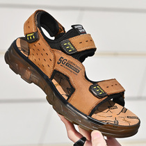 Western Regions camel sandals mens leather outer wear thick bottom sports beach shoes non-slip outdoor casual shoes beef tendon bottom