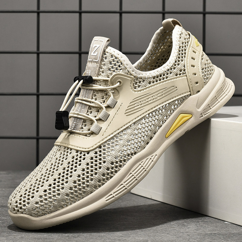Western Regions Camel new men's shoes summer men's flying woven casual hollow mesh shoes sports running shoes mesh breathable