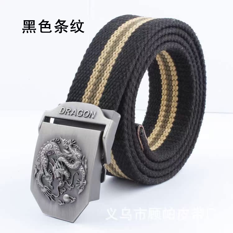 Dragon hợp kim khóa tự động dây đai vải dệt kim nam dày vành đai quần ngoài trời một thế hệ - Thắt lưng thắt lưng da cá sấu hoa cà
