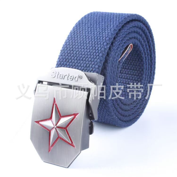 Thắt lưng vải dệt năm sao màu đỏ Hợp kim tự động khóa nam ngoài trời dài hoang dã - Thắt lưng nịt bụng giảm mỡ