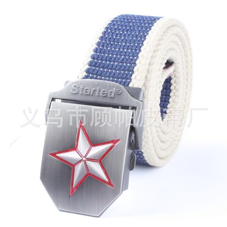 Thắt lưng vải dệt năm sao màu đỏ Hợp kim tự động khóa nam ngoài trời dài hoang dã - Thắt lưng nịt bụng giảm mỡ