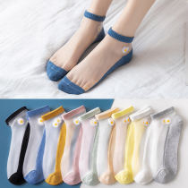 Socks womens summer thin Daisy card stockings boat Socks ins Korean version of womens socks mid-tube college style