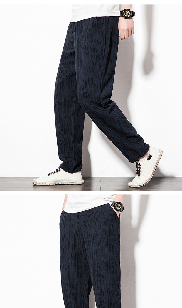 2019 phong cách Trung Quốc quần linen nam chân lỏng quần harem cotton cotton củ cải rộng chân quần đỏ thủy triều - Quần mỏng quần nam ống rộng