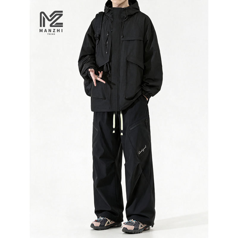 Jacket and Pants Set for Autumn and Winter, American Style Men's Outfit, Loose Fit for Plus-Size, Oversized Trendy Style Jacket and Pants Set for Autumn and Winter, American Style Men's Outfit, Loose Fit for Plus-Size, Oversized Trendy Style
