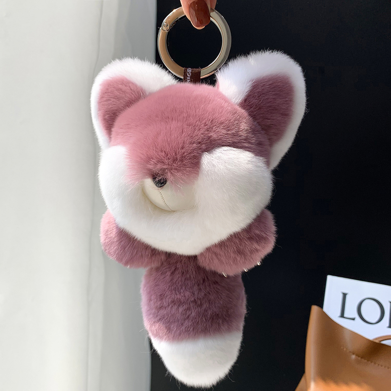 【High-End Fox】Rex Rabbit Fur Little Fox Bag Pendant Cute Plush Car Keychain Rearview Mirror Ornament