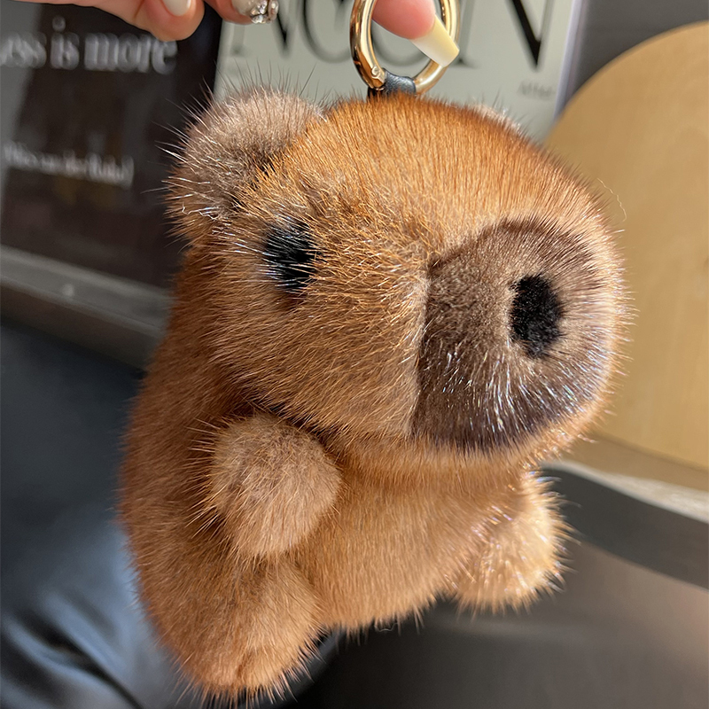 Cute Mink Fur Capybara Car Keychain Pendant High-End Plush Doll Bag Decoration Gift