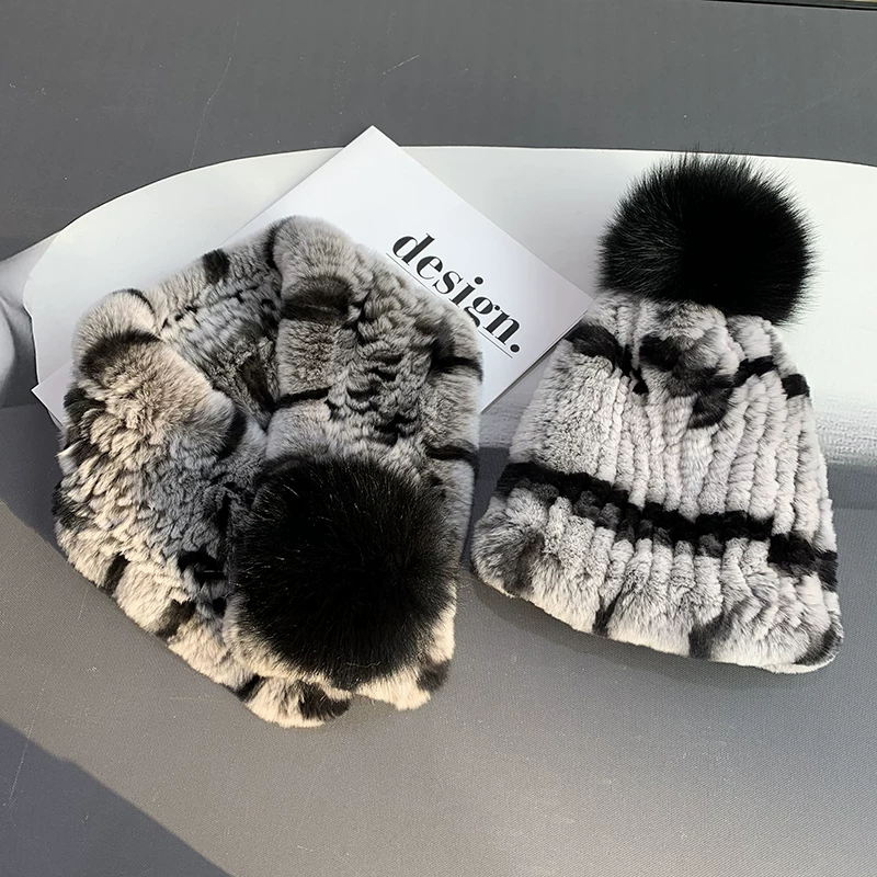 Warm hat, scarf, velvet winter set