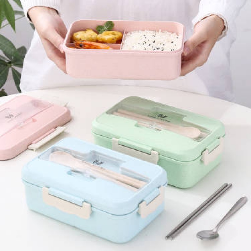 Wheat orange pole insulated lunch box Student Canteen Lunch Box split lunch box snack box