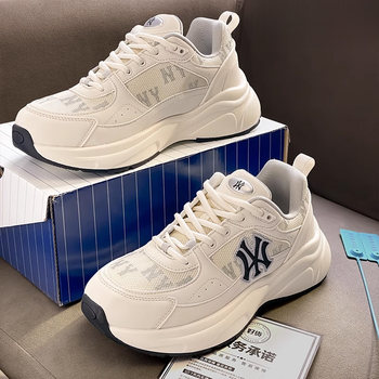 New York Yankees Silver Dad Shoes for Men and Women 2025 Spring and Autumn New Thick-Soled Height-Increasing Retro Casual Sneakers Trendy
