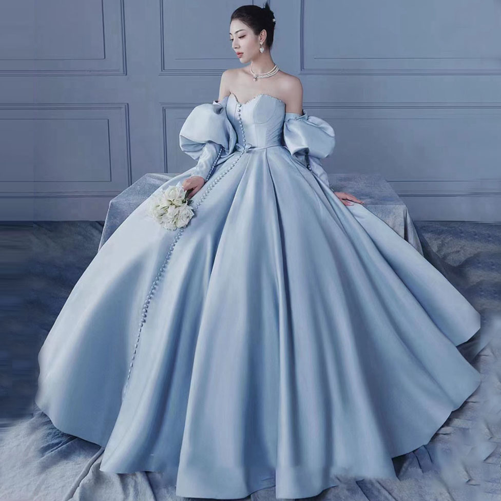 Wedding dress for princess suitable for photo sessions, clothing for beloved, puff sleeves