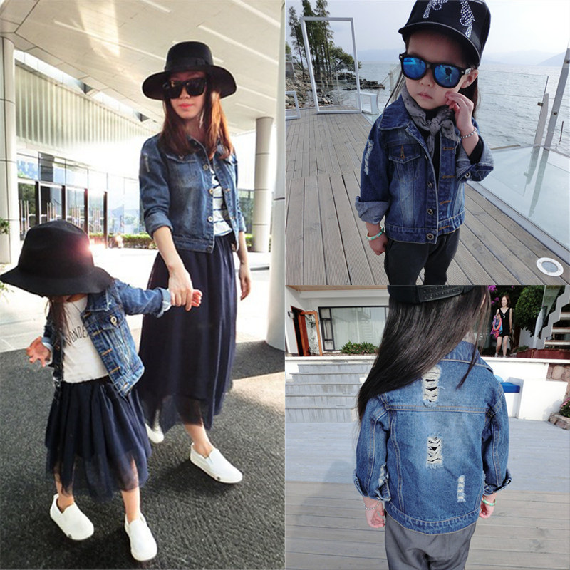 Parent-child clothing spring and autumn 2022, a family of three and four family clothing, mother-child clothing, denim jacket family