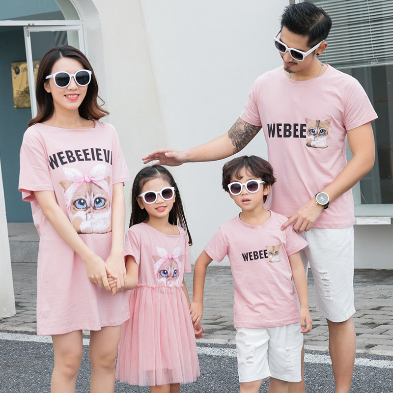 Family - child dress summer beach with three - piece cartoon cotton T - shirt short sleeve mother and daughter dress tide
