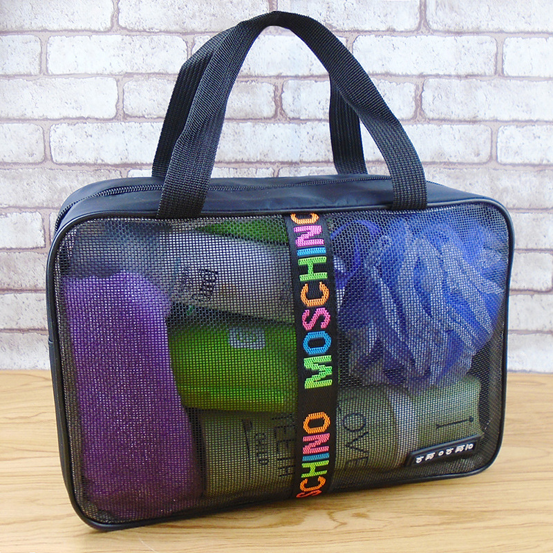 Travel wash bag portable mesh transparent cosmetic bag bath men's portable women's bath bag bath pocket travel storage