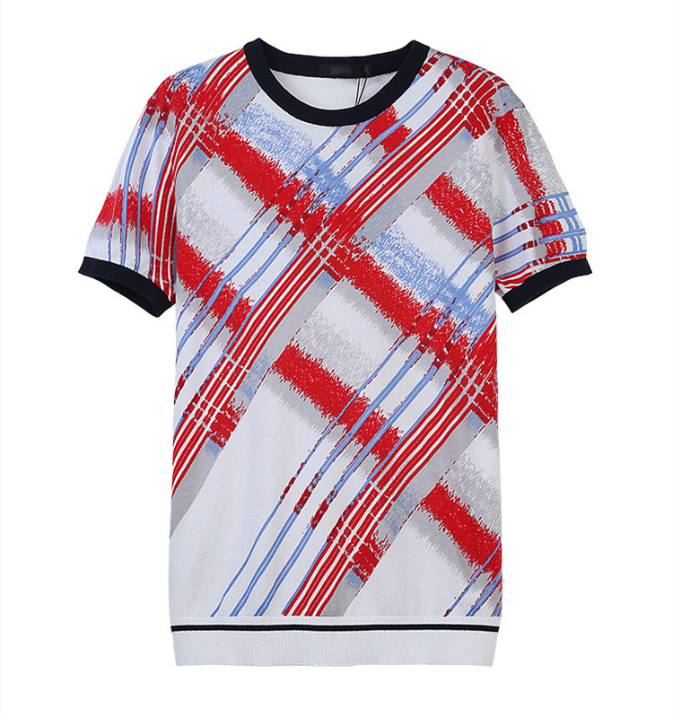 C nam giới 2018 mùa hè gradient sọc mỏng vòng cổ ngắn tay T-Shirt hit màu phần mỏng thoáng khí nửa tay áo len triều áo ấm mùa đông nam