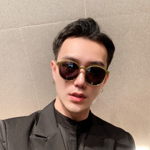 Hong Kong style retro Korean olive green male round frame thin polarized anti-ultraviolet female driver shading sunglasses