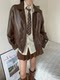 
New Spring and Autumn Maillard Fashion Jacket Men's and Women's Brown Jacket American Small People's Hot Leather Jacket