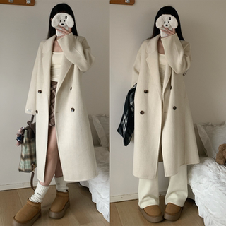 Oatmeal-Colored Double-Sided Cashmere Thickened Coat for Women, 2025 Autumn and Winter New Korean Style Mid-Length Woolen Coat for Petite Figures