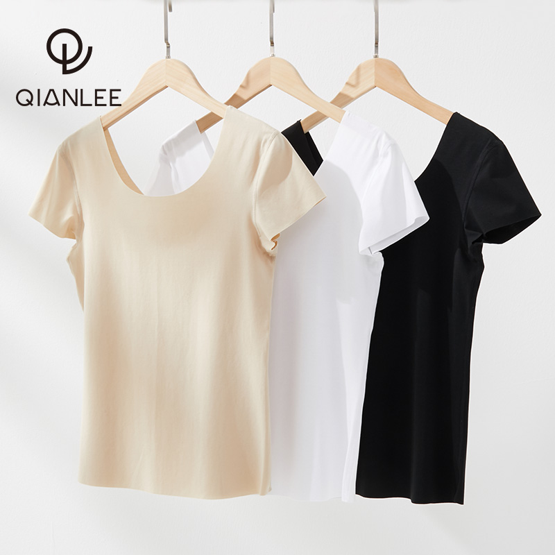 1 piece of long suede cotton short sleeve T-shirt with no marks inside lap low neckline coat meat complexion Body Underwear Thin can be worn outside