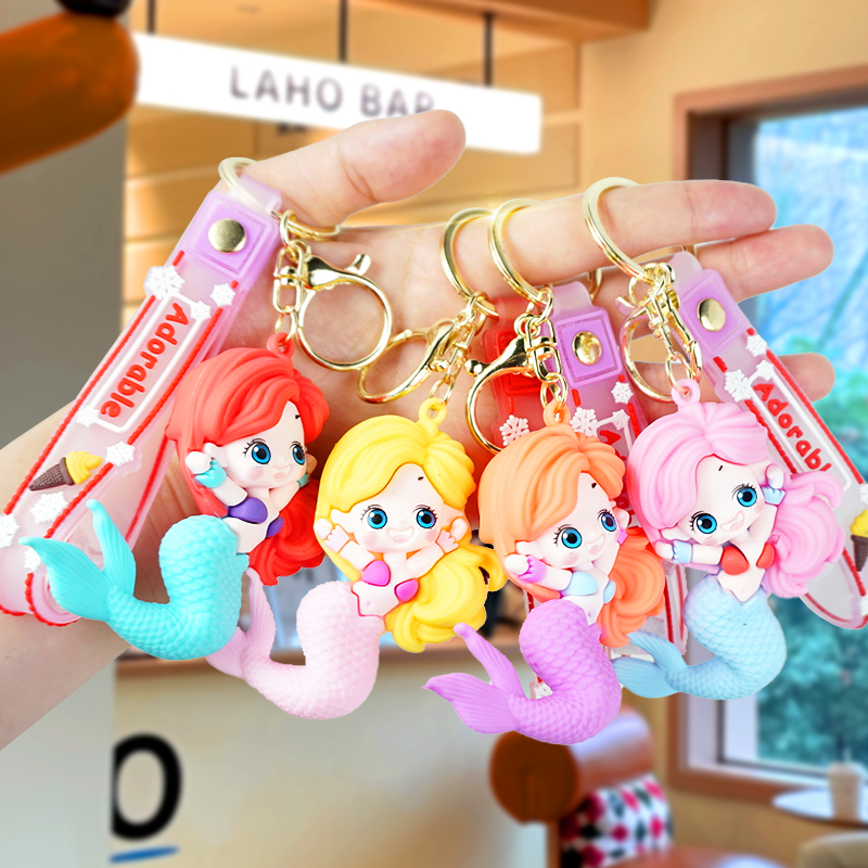 Creative Cartoon Mermaid Keychain Pendant, Cute Soft Rubber Doll, Car Key Chain, Backpack Pendant, Small Gift