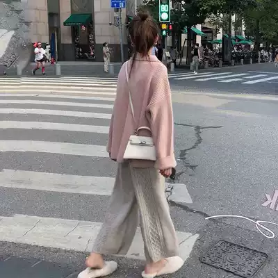 Pregnant women's knitwear women's autumn and winter nine-point grandma pants casual loose straight wool wide leg pants 2019 New