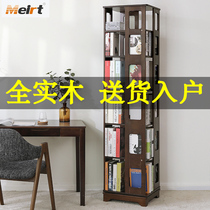 Solid wood rotating bookshelf 360 degrees book cabinet ground floor full solid wood shelve childrens living room home corner multilayer small