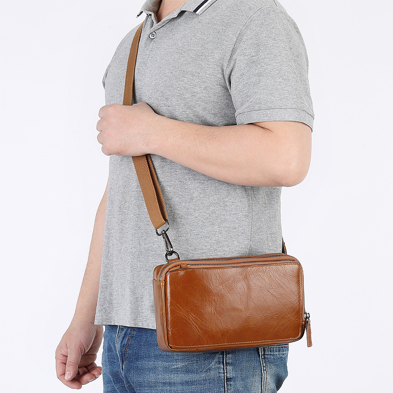 Hong Kong 2022 new middle-aged men's casual leather shoulder bag waterproof luxury multi-functional messenger bag