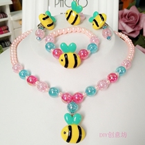 Girl necklace 3 to 10 years old baby bracelet childrens first jewelry set Princess accessories little girl ear clip ring