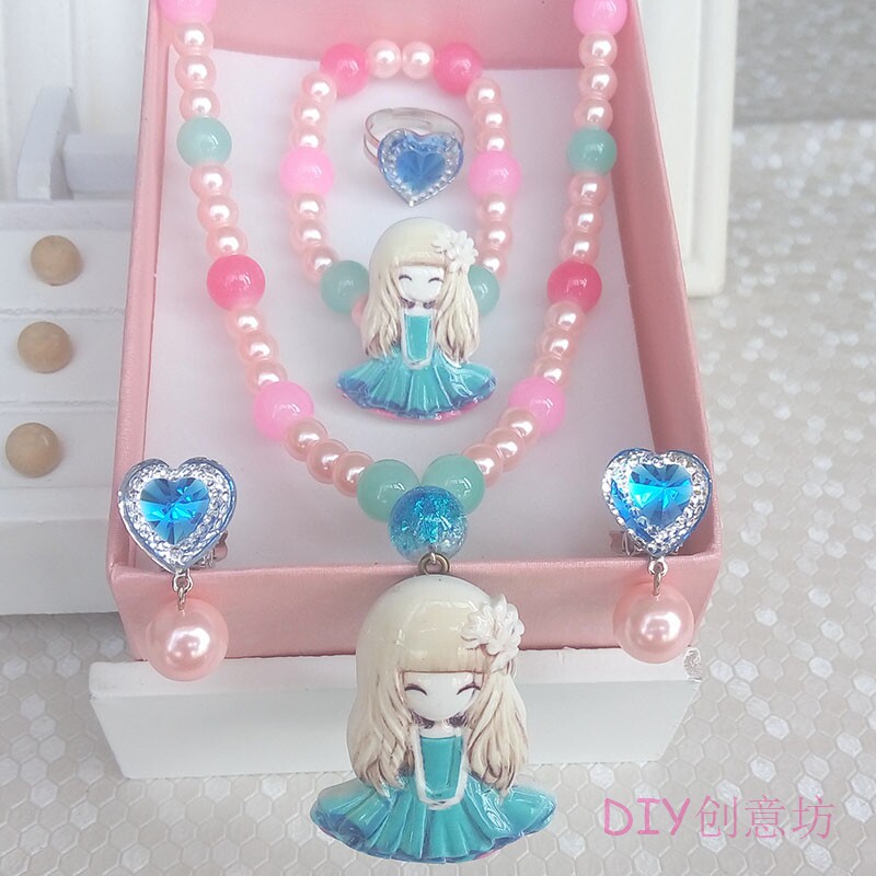 2022 New Children Necklace Imitation Pearl Baby Girl Handmade Box Sets Girl Princess Jewellery Accessories