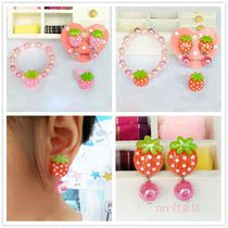 Girl earrings clip Princess little strawberry baby without ear hole girl hanging bead ear clip childrens jewelry gift