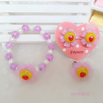 Girl Handwear Princess Bracelet Children Accessories Cute Strawberry Flower Little Girl Ear Clip Baby Ring Set