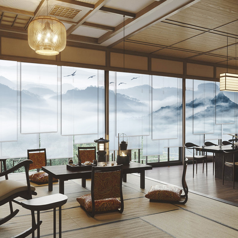 New Chinese roll curtain soft partition curtain living room seamless screen curtain bedroom office electric shading curtain