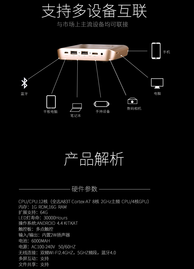 Micro mini máy chiếu gia đình điện thoại di động nhỏ cầm tay không dây Bluetooth 1080p HD rạp hát tại nhà 3D không có màn hình TV Android không dây với máy chiếu màn hình Kuria - Máy chiếu