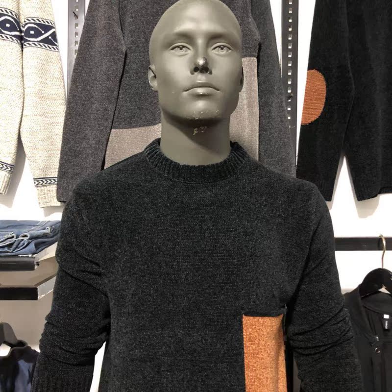 Jj thương hiệu khâu 2 màu cashmere pha trộn áo len nam cổ tròn phù hợp với áo len nam áo len quần áo mùa đông nam giới