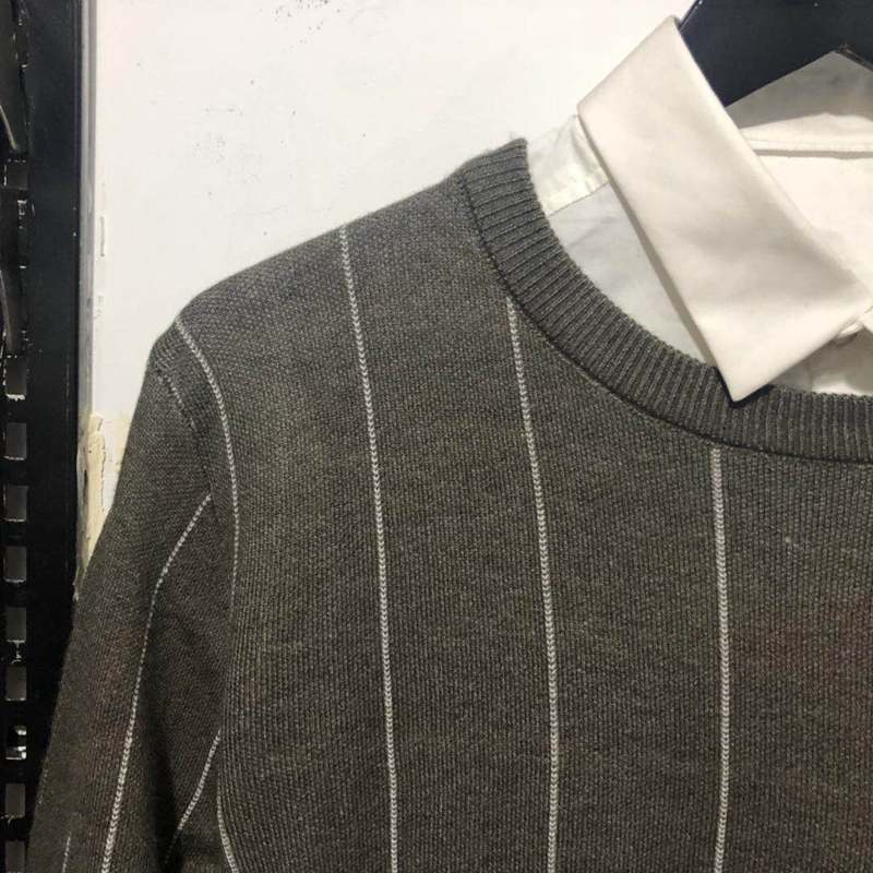KlausKobecjj sọc dọc cashmere pha trộn áo len nam cổ tròn phù hợp với áo len nam áo len áo len nam