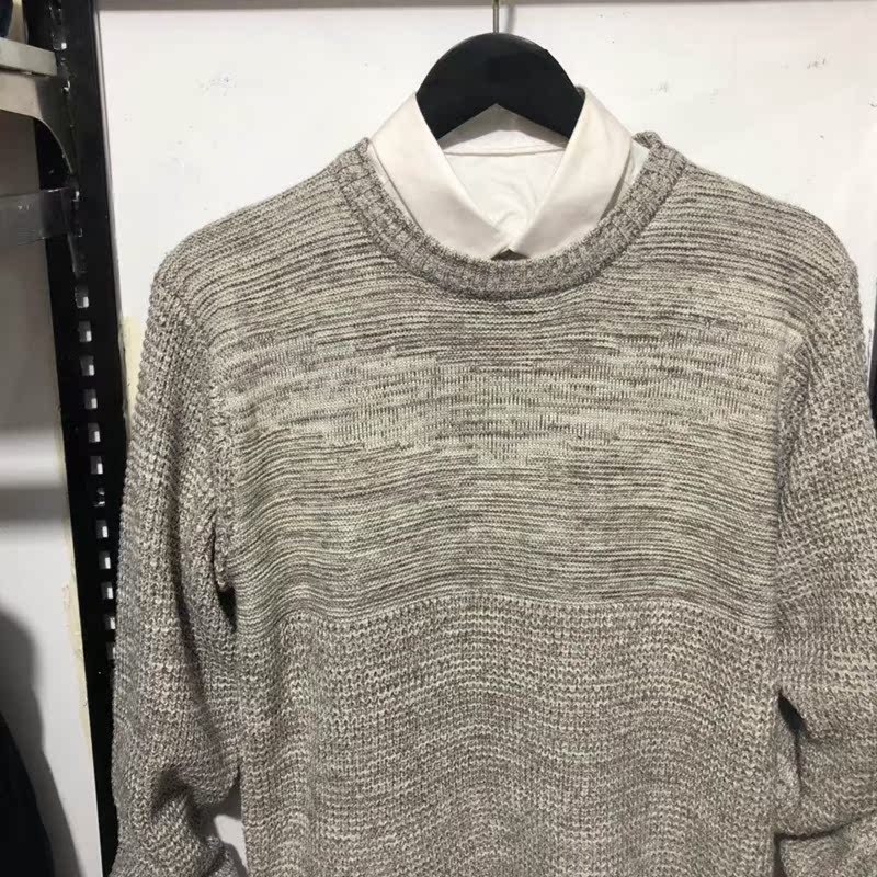 KlausKobecjj màu xám cashmere pha trộn áo len nam cổ tròn phù hợp với áo len nam áo len áo khoác sơ mi nam
