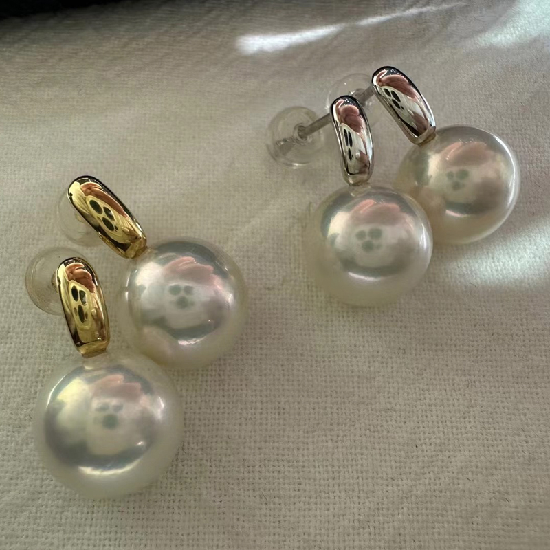 Extra-Large Pearl Edison Saimao White Perfectly Round Large White Stud Earrings Niche Design Minimalist Style Pure Silver Earrings