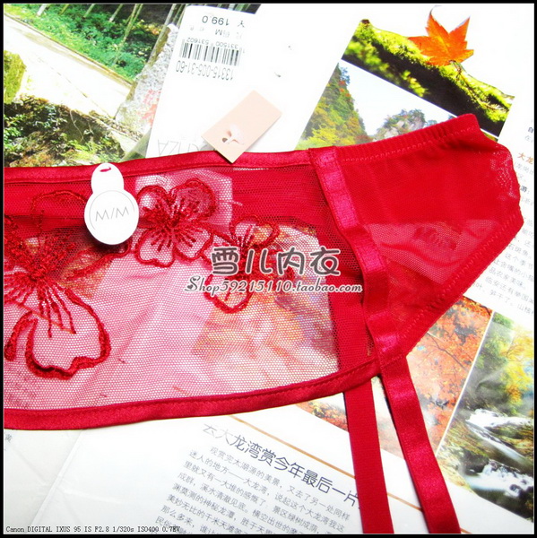 Canada nổi tiếng trong suốt lưới bướm phong lan thêu phụ nữ gợi cảm garter / mã XL màu đỏ - Nịt Tất đồ lót nam nữ
