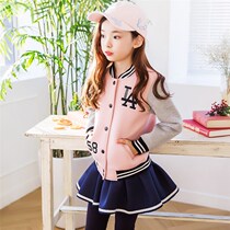 Girl coat Spring and Autumn new girl children cute sweet cardigan baseball uniform womens big childrens clothing
